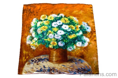 Красивый Шелковый платок картина репродукция картинка Астры Маргаритки  в Вазе  