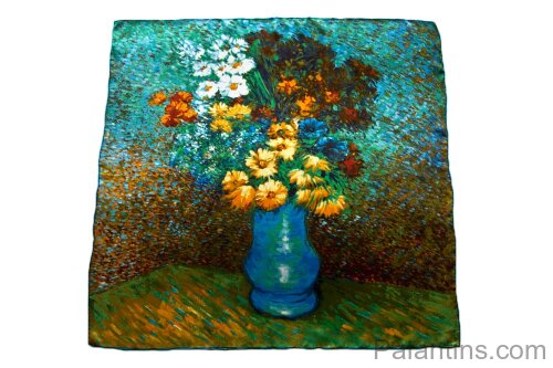 Красивый Шелковый платок картина репродукция Букет цветов в голубой вазе  
